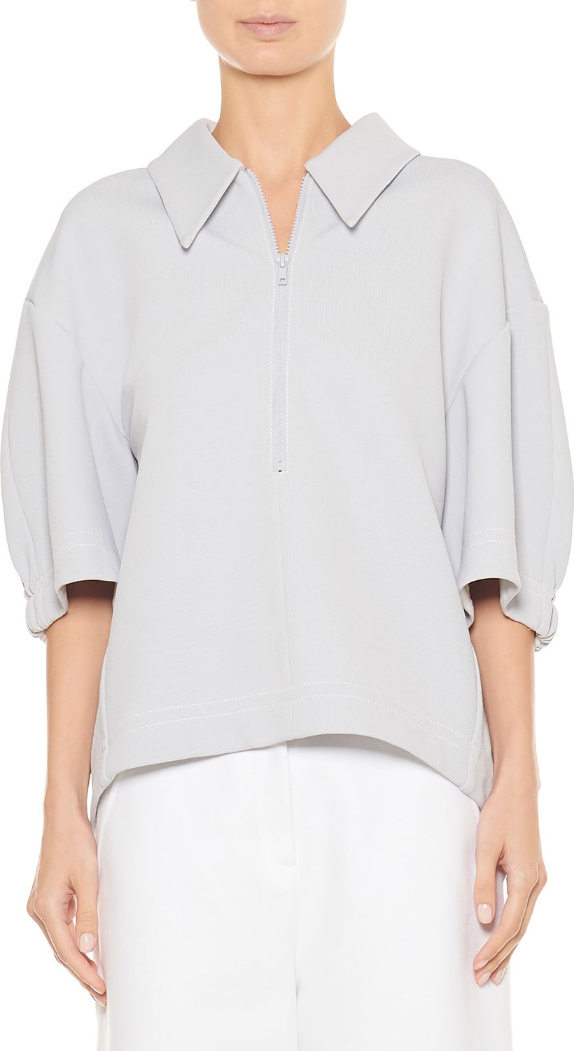 Tibi Frisse Sculpted Quarter-Zip Polo Top