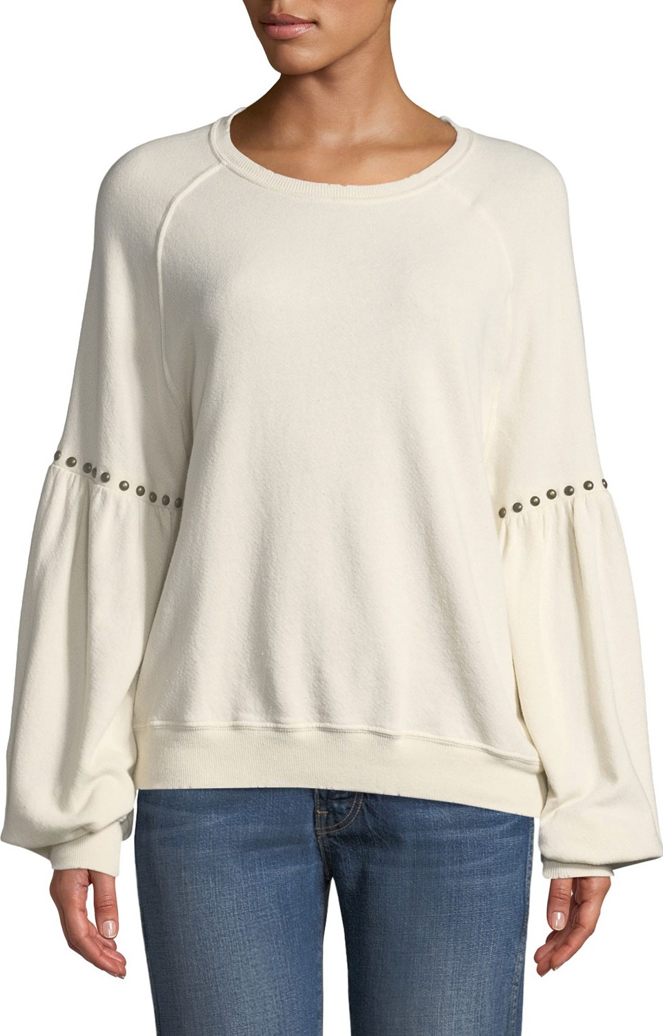 THE GREAT. The Bishop-Sleeve Sweatshirt with Studded Trim