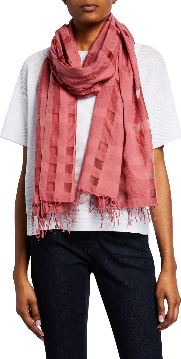 Eileen Fisher Organic Cotton/Silk Check Scarf