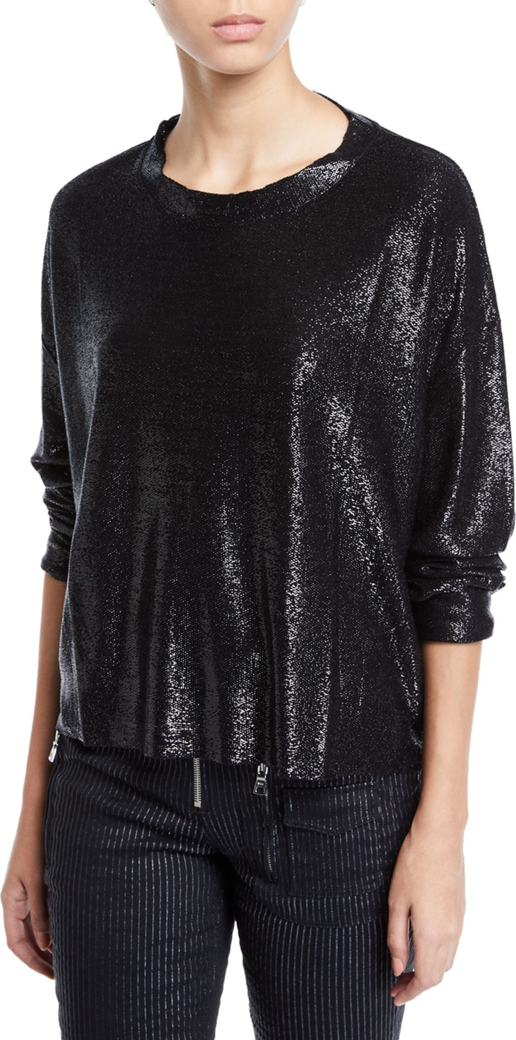 RtA Emmet Metallic Long-Sleeve Crewneck Tee