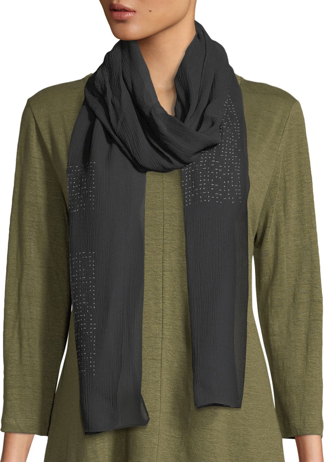 Eileen Fisher Morse Code Crinkle Silk Scarf