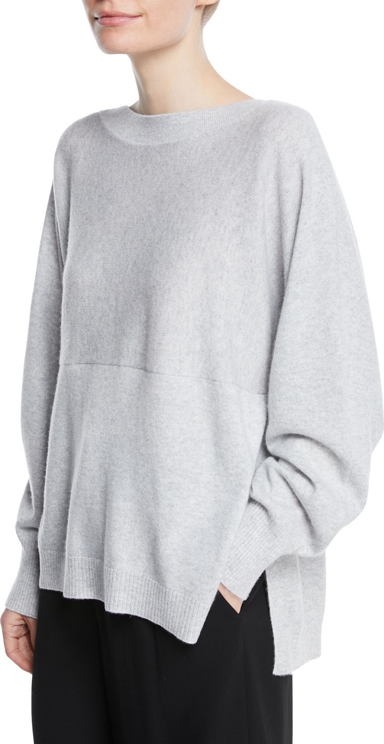 Vince Side-Slit Boat-Neck Wool/Cashmere Sweater