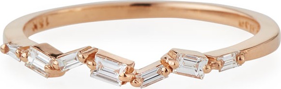 Suzanne Kalan Fireworks Thin Baguette Band Ring in 18k Rose Gold, Size 6.5