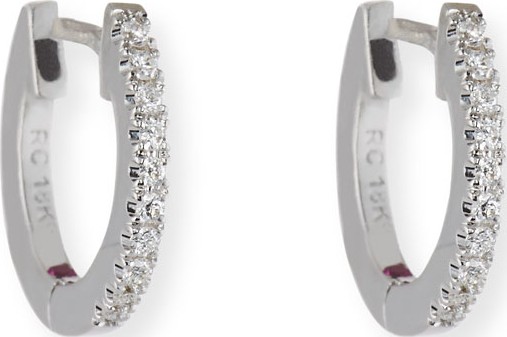 Roberto Coin Mini Micro Diamond Hoop Earrings in 18K White Gold