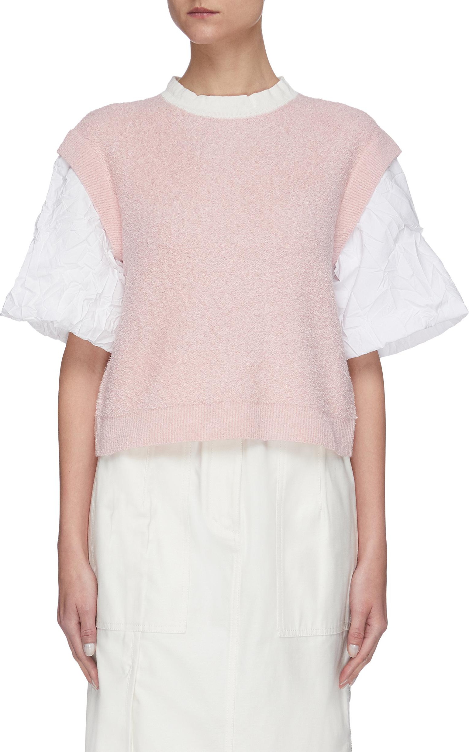 Short Sentence Oversized wrinkled sleeves knit top