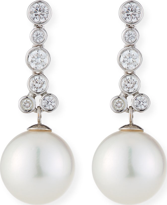 Belpearl 18k White Gold Linear Diamond & Pearl Earrings, White