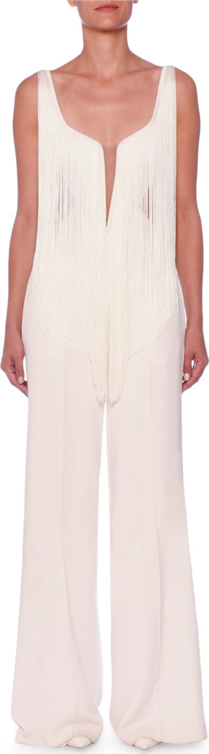Stella McCartney Fringe-Front Sleeveless Wide-Leg Jumpsuit