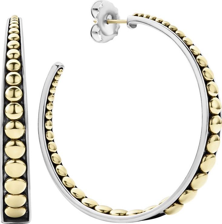 LAGOS Signature Caviar Tapered Hoop Earrings w/ 18k Gold