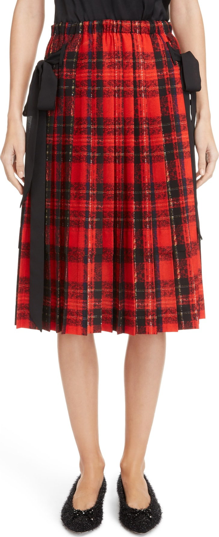 Simone Rocha Bow Pleated Tartan Skirt
