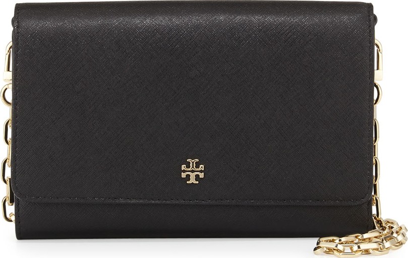 Tory Burch Robinson Saffiano Chain Wallet, Black