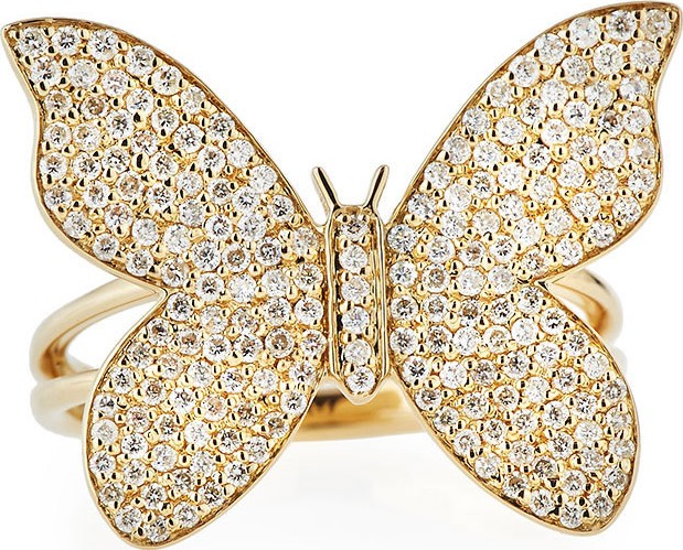 Sydney Evan Large Pave Diamond Butterfly Ring, Size 7.5