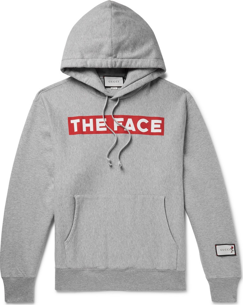 Gucci + The Face Oversized Logo-Print Mélange Loopback Cotton-Jersey Hoodie