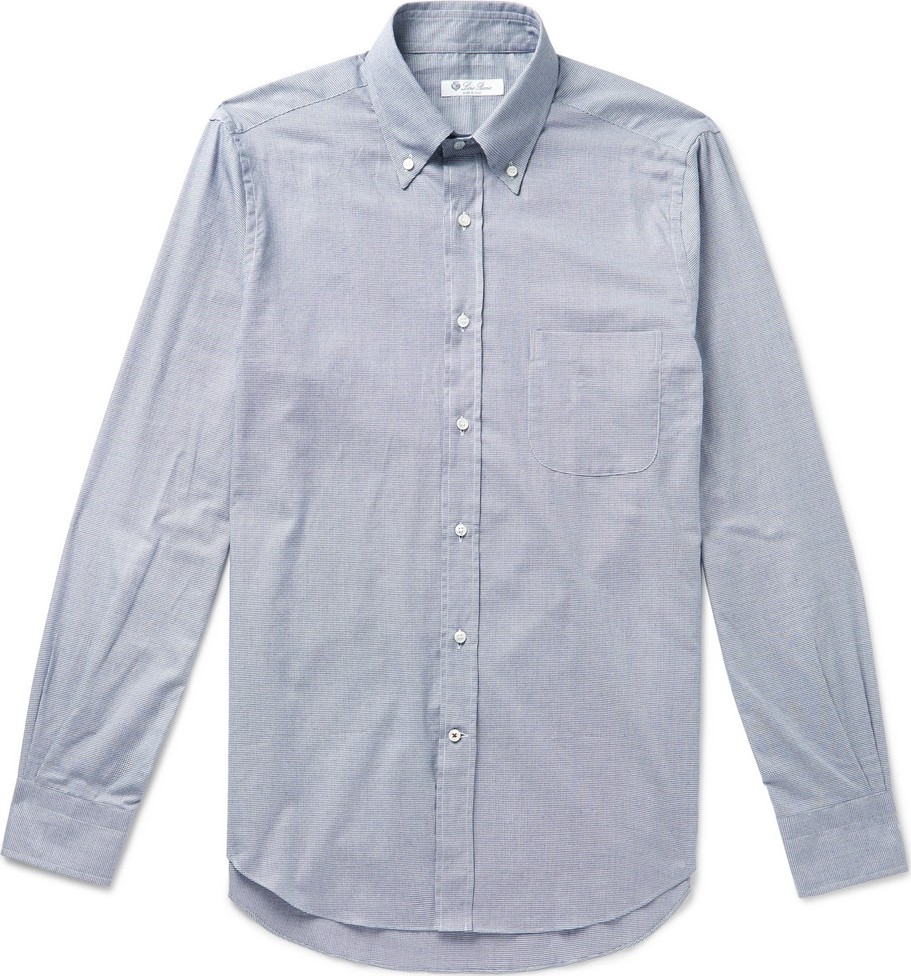 Loro Piana Button-Down Collar Puppytooth Brushed-Cotton Shirt