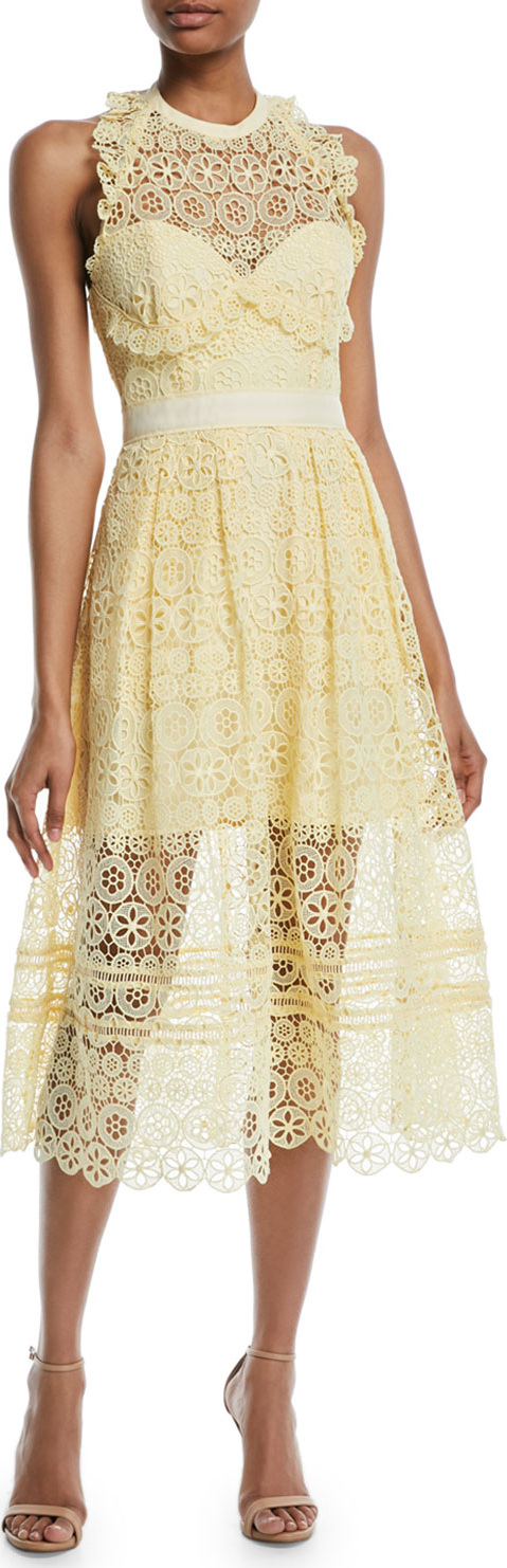 Self Portrait Floral Lace Halter Midi Cocktail Dress