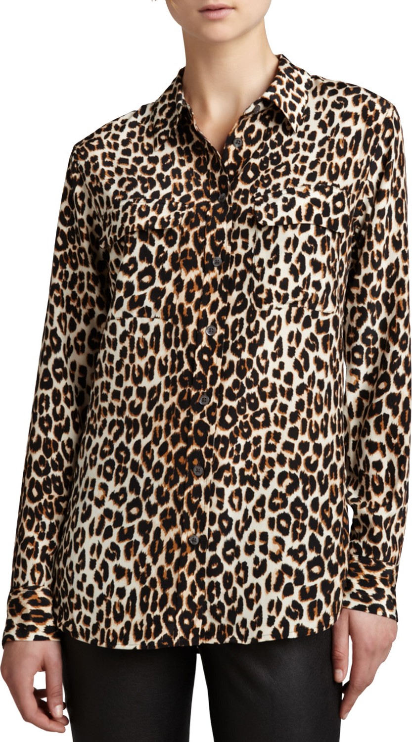 Equipment Signature Leopard-Print Slim Blouse