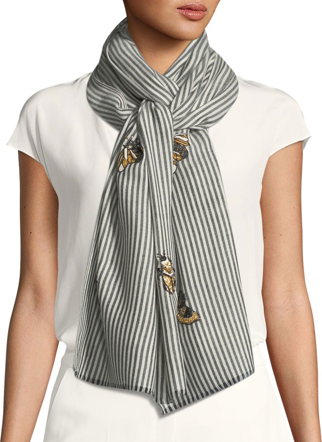 K Janavi Don't Bug Me Striped Embellished Scarf