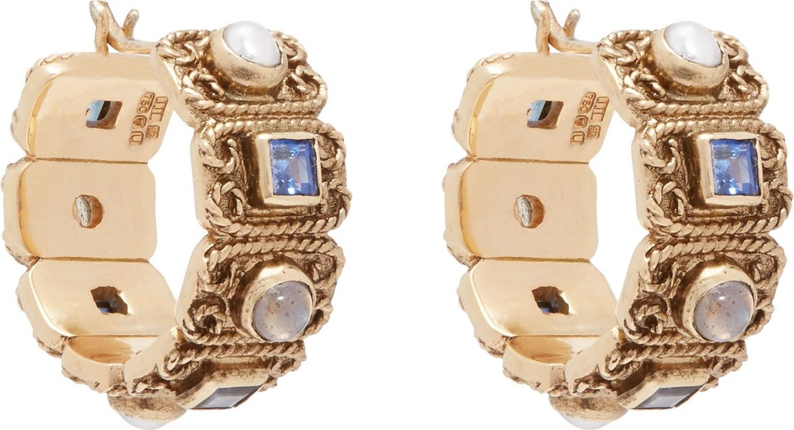 Jade Jagger Quartz, amethyst & pearl 18kt gold hoop earrings