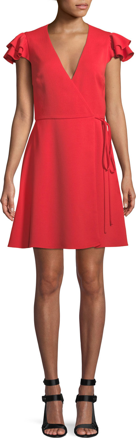 Alice + Olivia Doralee Flutter-Sleeve Wrap Dress