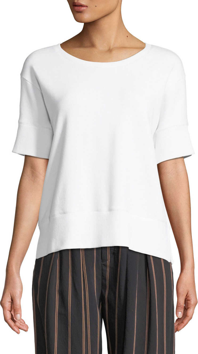 Vince Short-Sleeve Cotton Scoop-Neck Sweatshirt Top