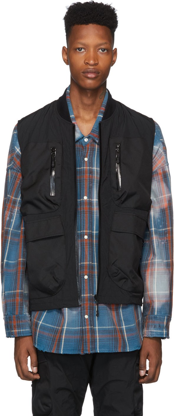 John Elliott Black High Shrunk Nylon Utility Vest