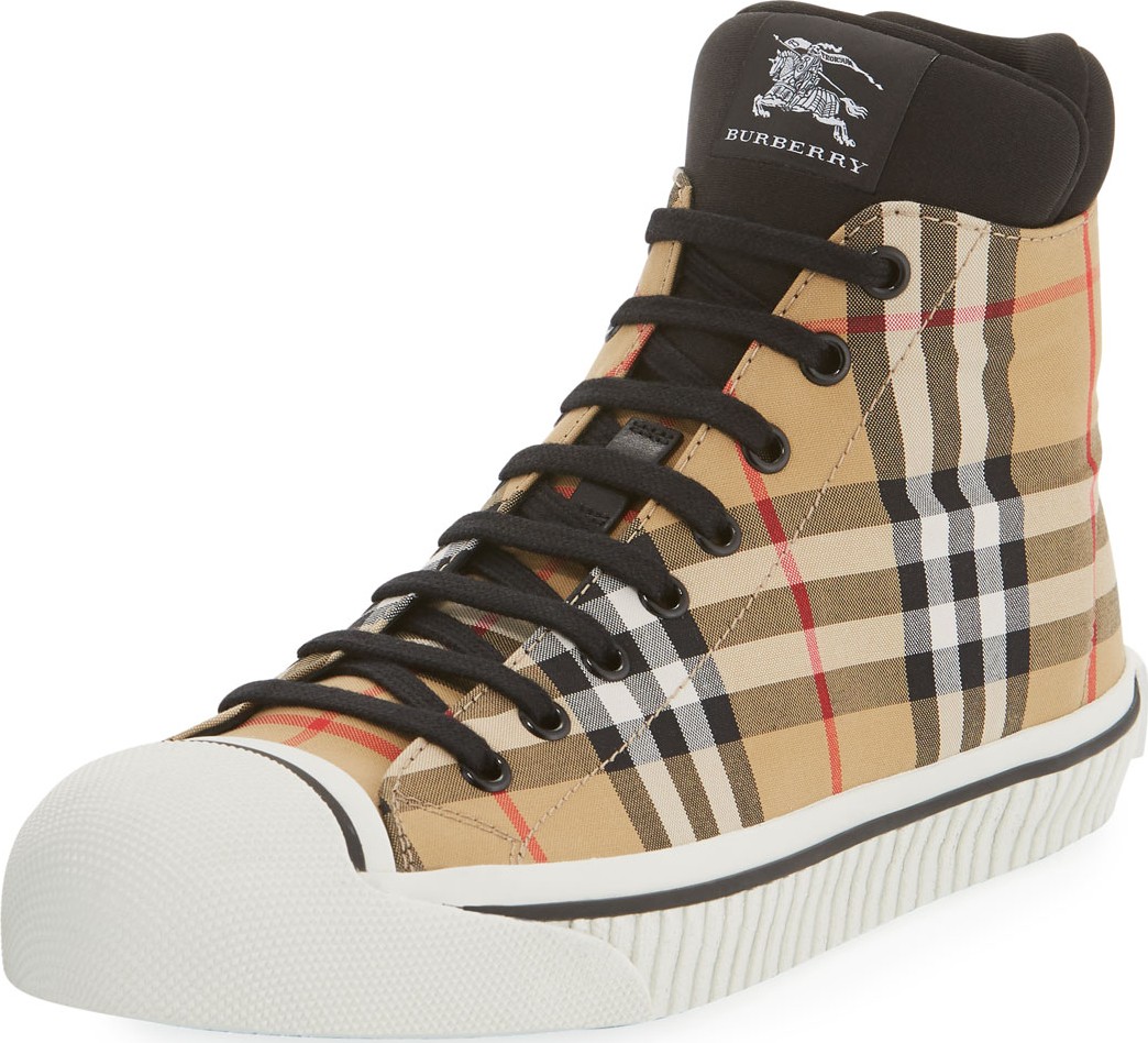 Burberry London England Men's Kilbourne Signature Check High-Top Sneakers