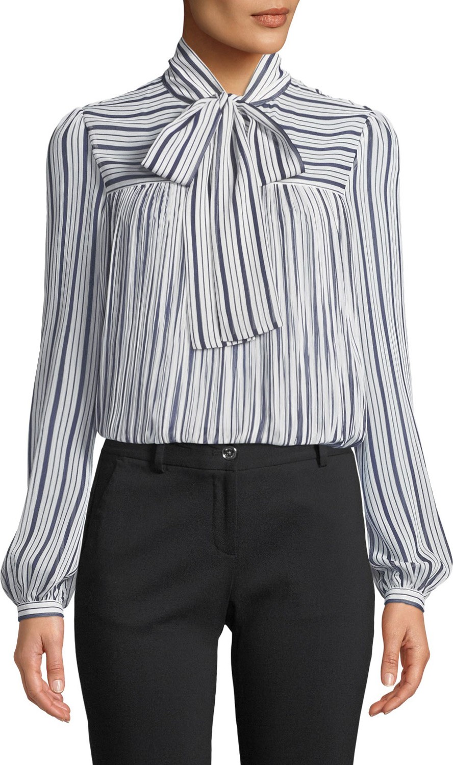 MICHAEL MICHAEL KORS Carolina Striped Bow-Neck Blouse