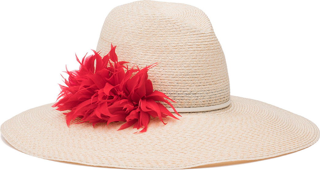 Eugenia Kim Carmen Feather-Trim Sun Hat, Ivory