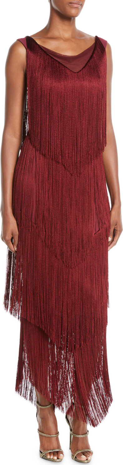 La Petite Robe di Chiara Boni Casilda Tiered-Fringe Column Dress