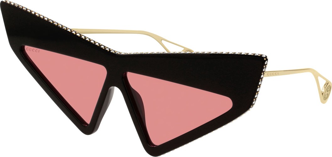Gucci Crystal Studded Acetate Mask Cat-Eye Sunglasses