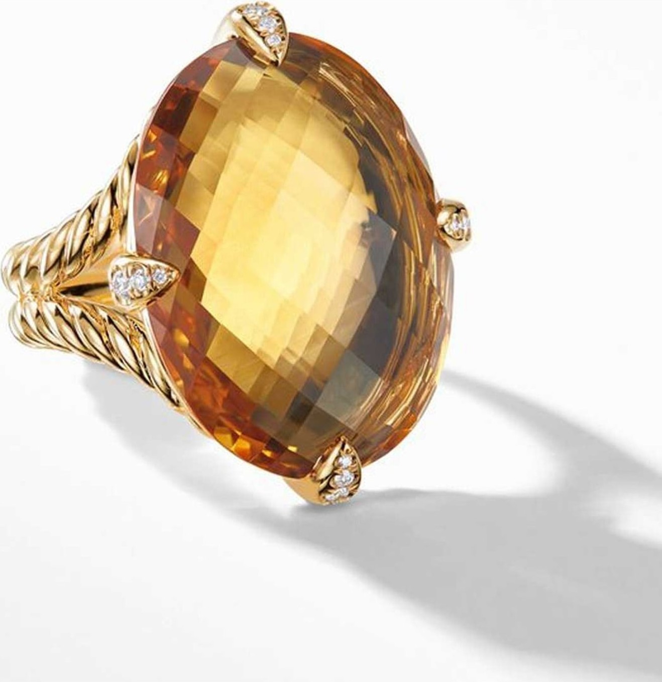 David Yurman Chatelaine<sup>® 18k Gold Statement Ring with Honey Quartz & Diamonds