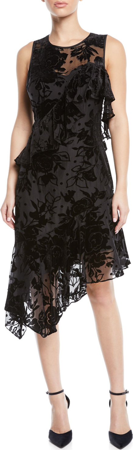 Parker Zurich Asymmetric Velvet Flower Cocktail  Dress