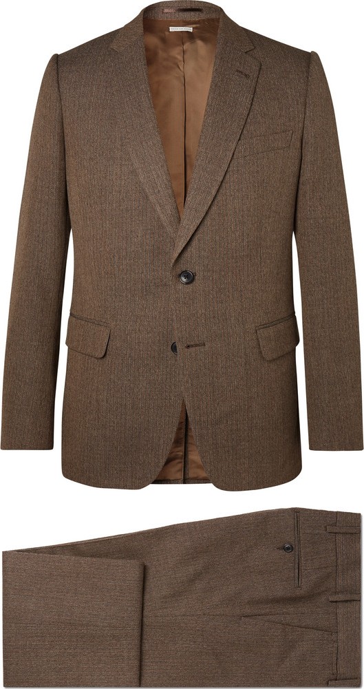 Dries Van Noten Brown Striped Wool and Cotton-Blend Suit