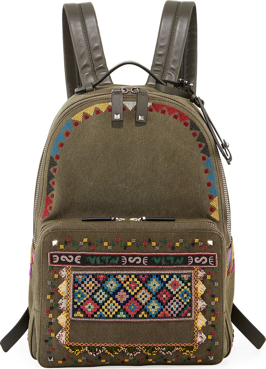 Valentino Men's Beaded Canvas Backpack