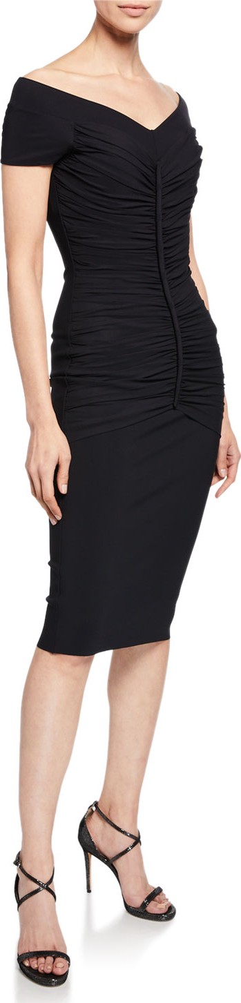 La Petite Robe di Chiara Boni Shushana V-Neck Cap-Sleeve Shirred Body-Con Dress