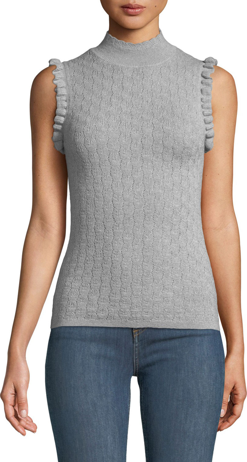 Rebecca Taylor Sleeveless Ruffle Merino Wool Turtleneck Sweater