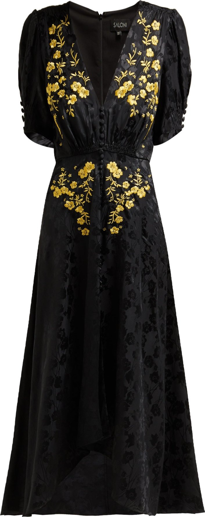 Saloni Lea floral-embroidered silk dress