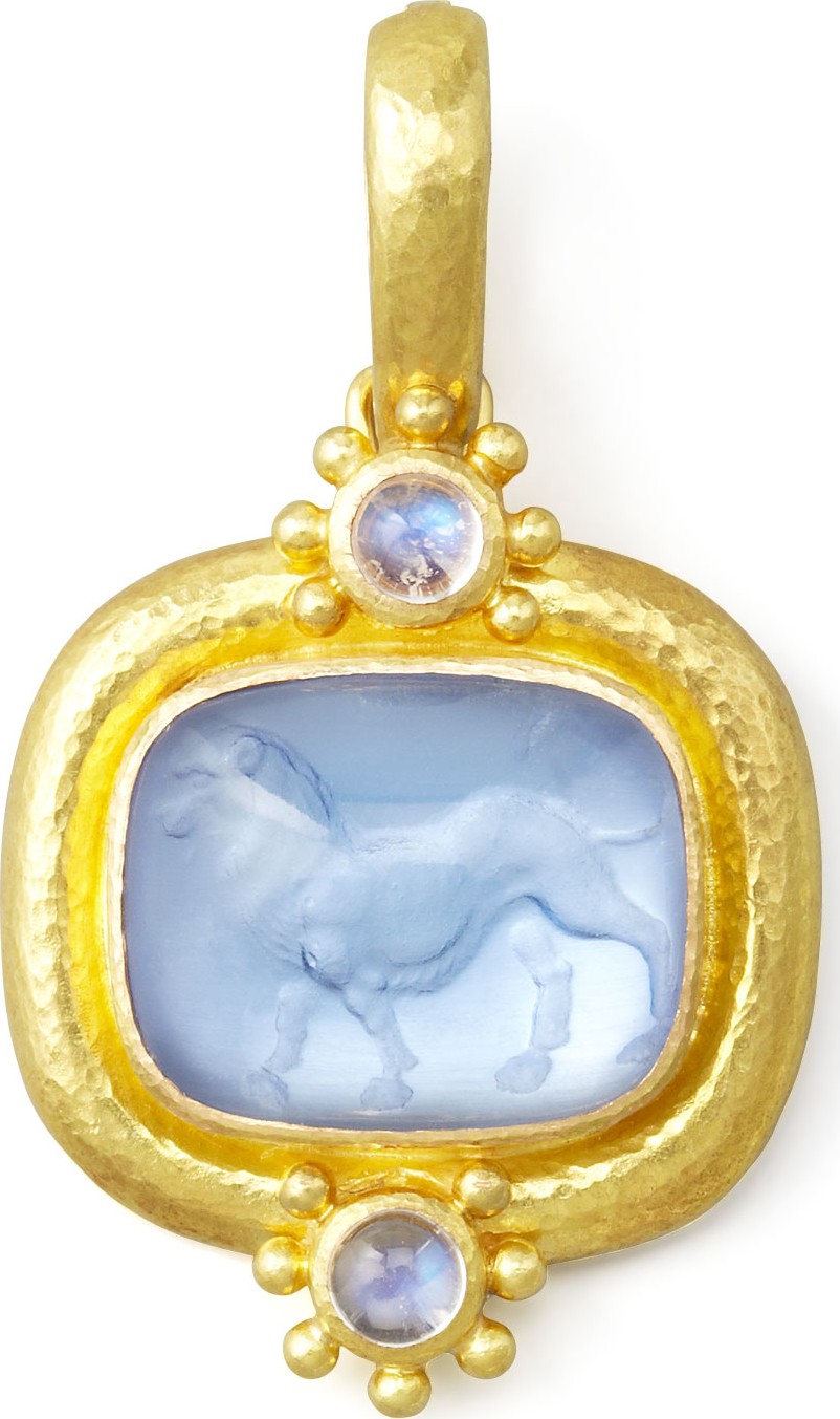 Elizabeth Locke Roaring Lion Intaglio 19k Gold Pendant