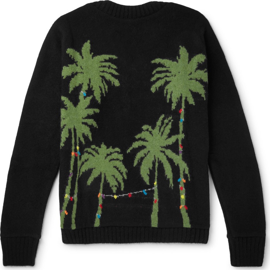 The Elder Statesman Christmas Light Palm Intarsia Cashmere Sweater