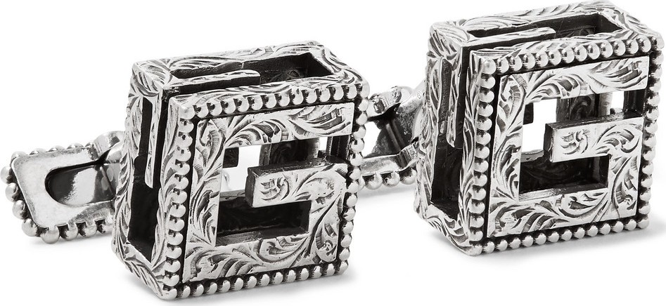 Gucci Engraved Burnished Sterling Silver Cufflinks