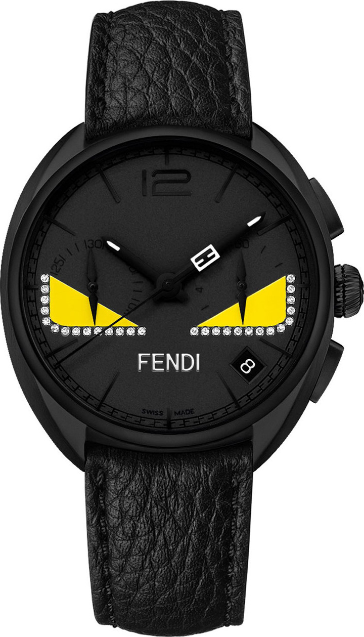 Fendi Black Stainless Steel Monster Watch with Diamonds