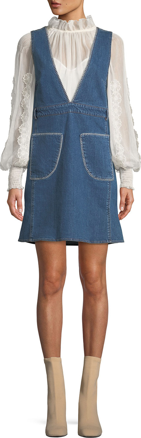 See By Chloé Deep-V Sleeveless Denim Mini Dress