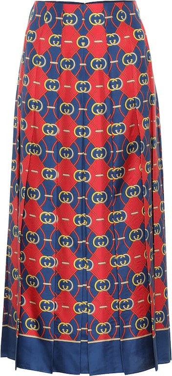 Gucci Printed pleated silk midi skirt