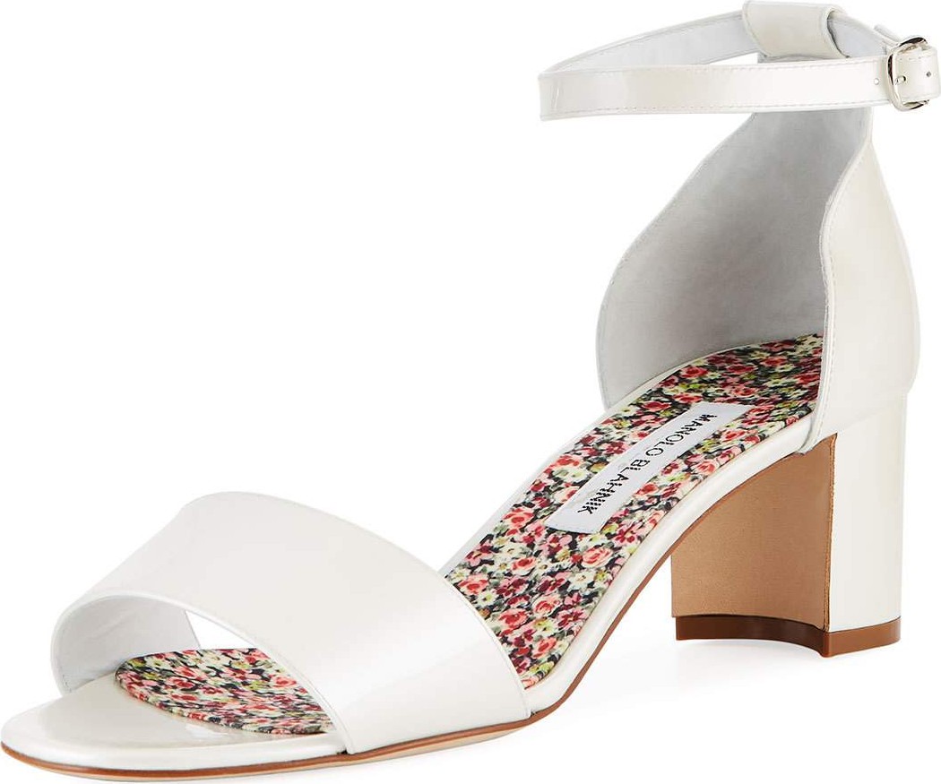 Manolo Blahnik Lauratom Satin Block-Heel Sandals