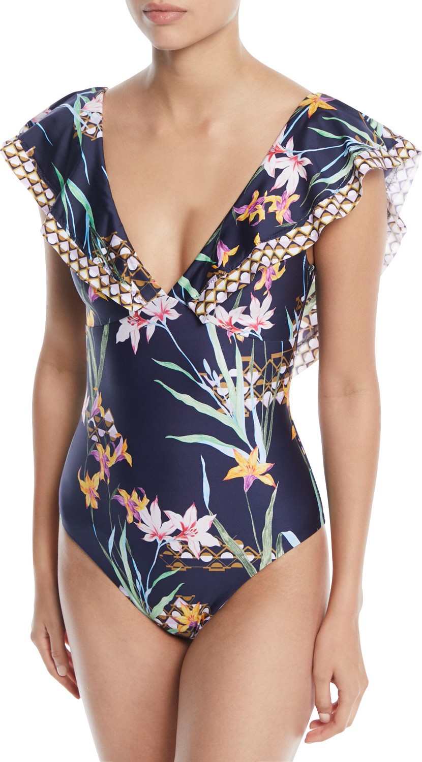 Trina Turk Fiji Floral Ruffle One-Piece Swimsuit