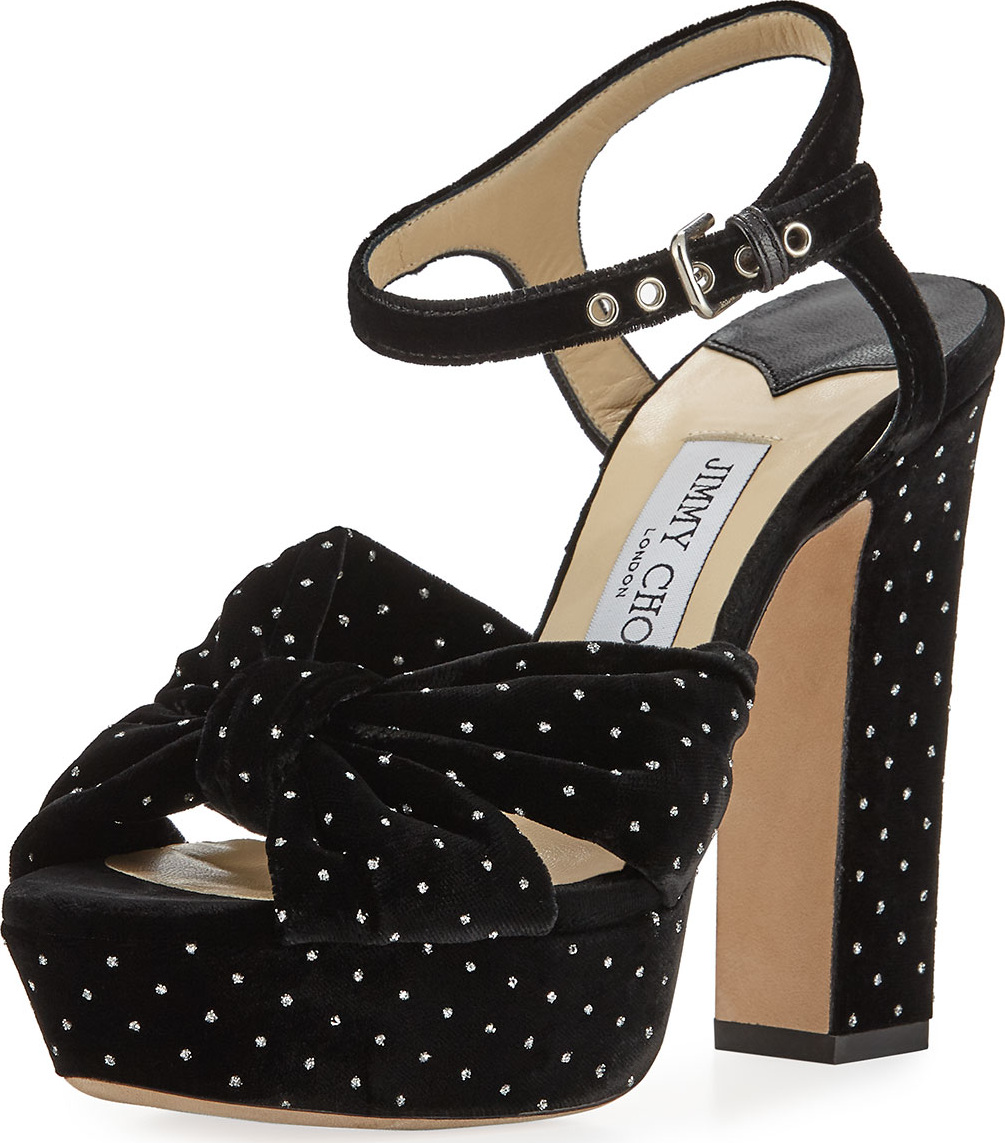 Jimmy Choo Heloise Glitter Spotted Velvet Platform Sandal