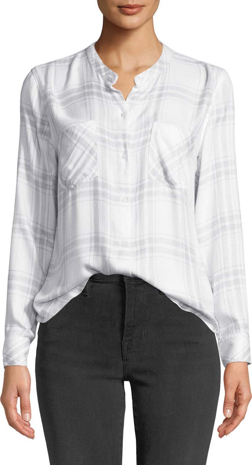 RAILS Allison Plaid Band-Collar Button-Down Top