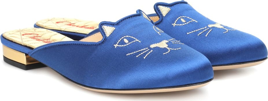 Charlotte Olympia Kitty satin slippers