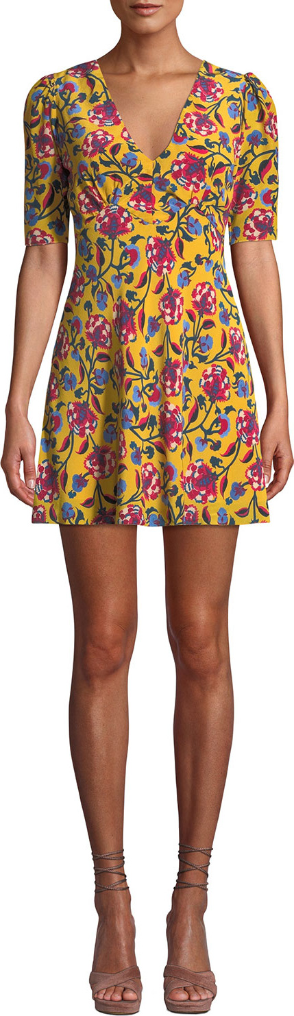 Saloni Corinne Floral-Print Silk Mini Dress