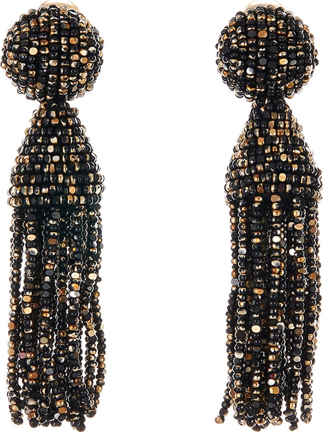 Oscar De La Renta Short Beaded Tassel Clip-On Earrings