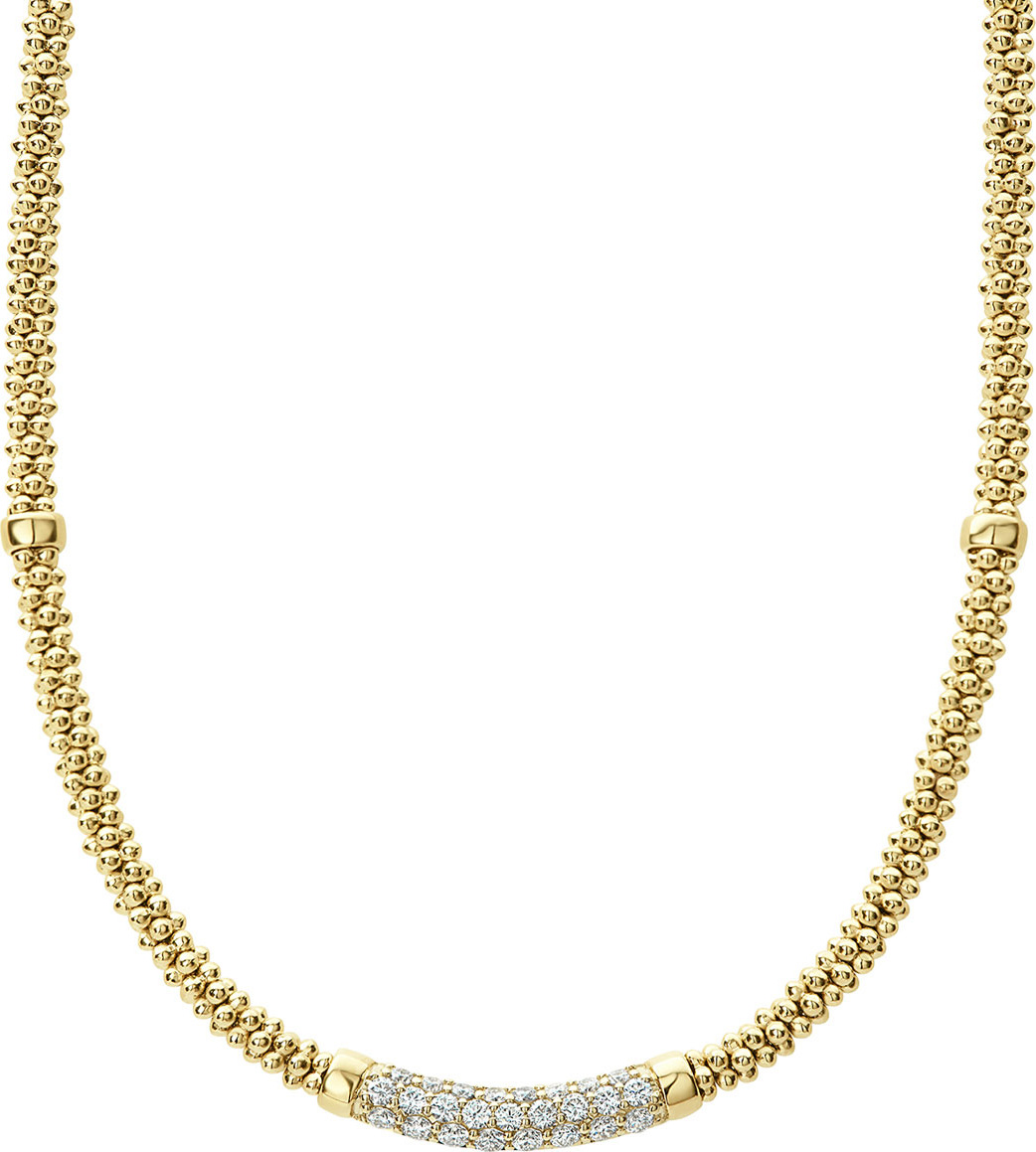 LAGOS 18k Caviar Gold Rope Necklace w/ Diamonds, 16"